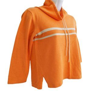 Vintage Blue Asphalt Sweater Funnel Neck Drawstring Tangerine Stripe Side Vents